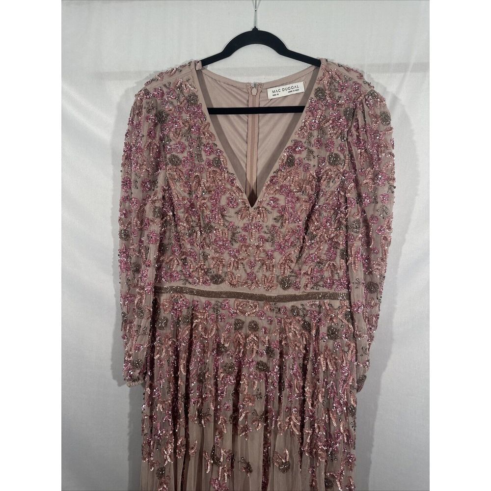 NWT Mac Duggal [ 12 ] 5497 Embellished V Neck 3/4 Sleeve A Line Gown Rose #Q1013 - Picture 11 of 16